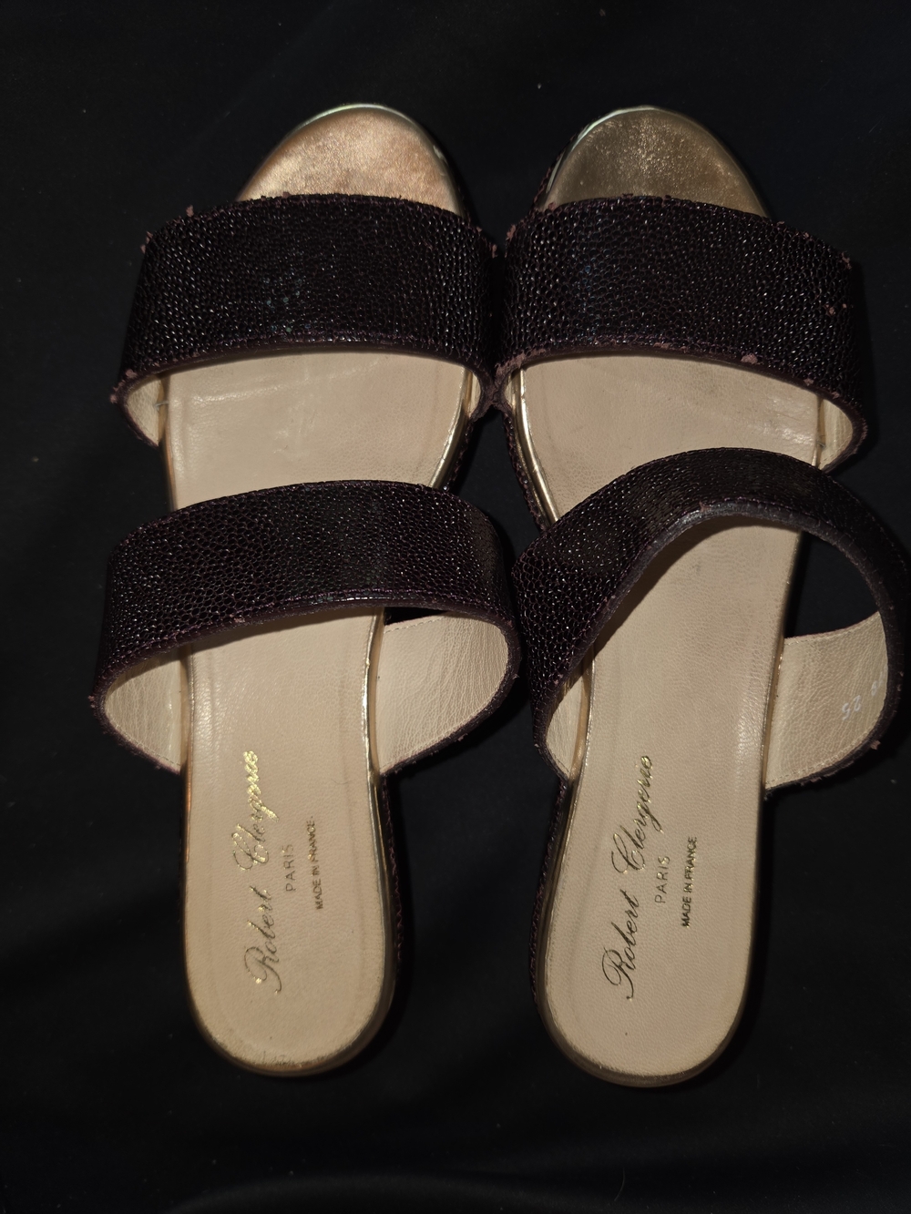 Robert Clergerie Burgundy Beaded Double-Strap Slide Sandals